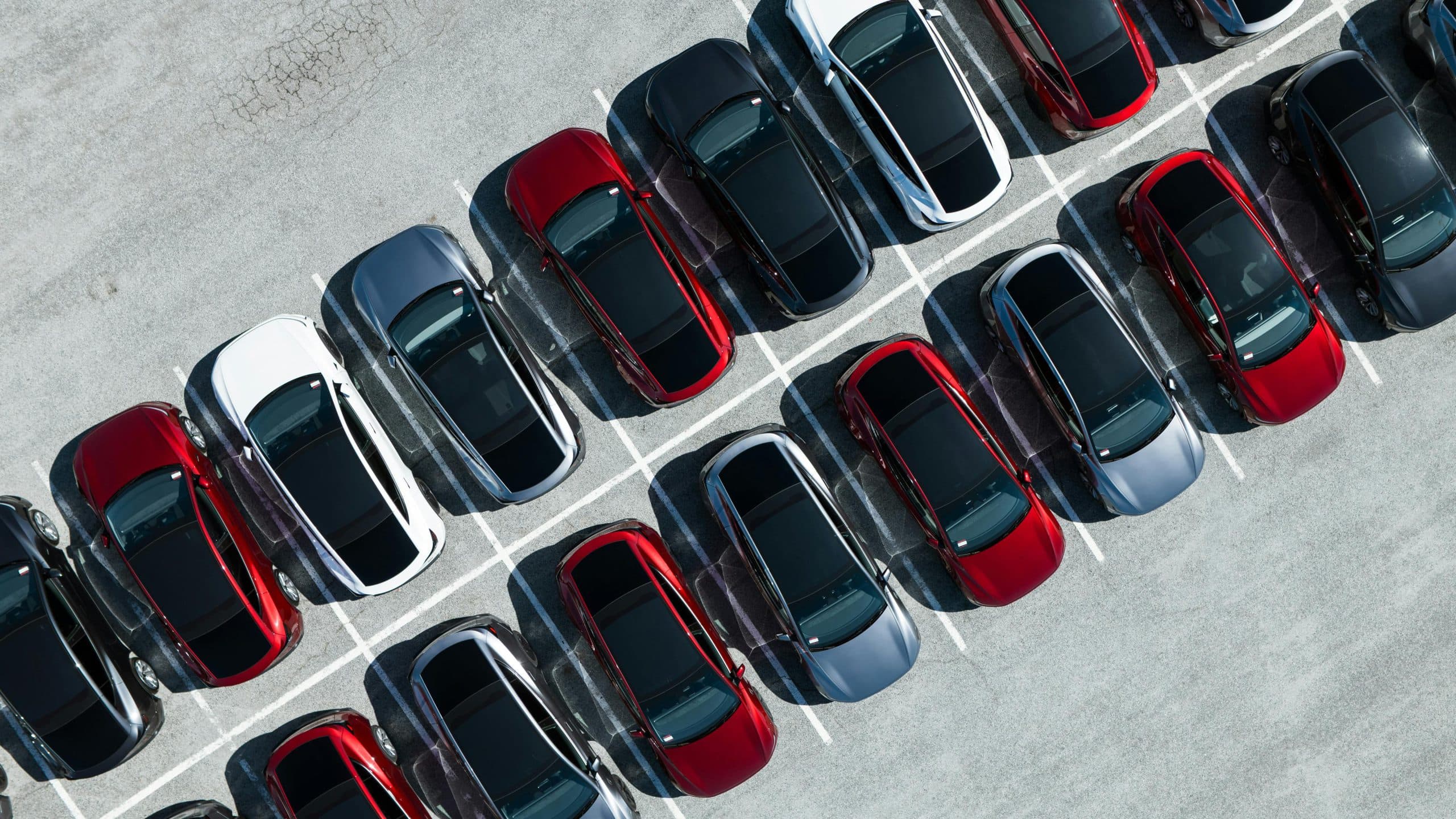 Aerial view of Tesla's new Model Y Juniper parked in lines. Courtesy of Tesla, Inc.